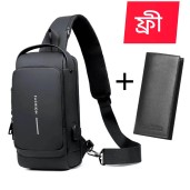  USB charging sport sling Anti-theft shoulder bag (Black shape)
