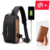  USB charging sport sling Anti-theft shoulder bag (brown shape )