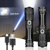 Rechargeable LED Flashlight USB Most Powerful Waterproof Zoom Flashlight 